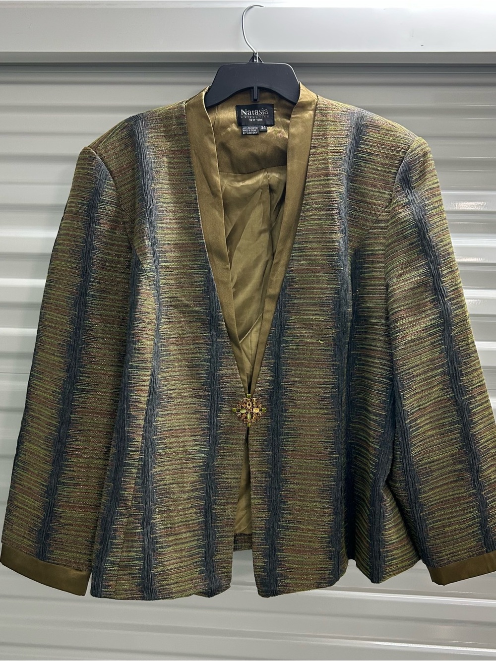 Olive Multi-Stripe Women's Jacket with Decorative Closure